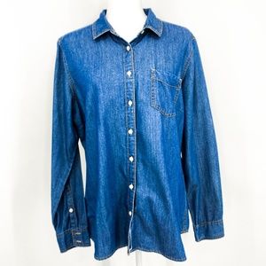 Eddie Bauer Blue Denim Long Sleeve Shirt Women XL